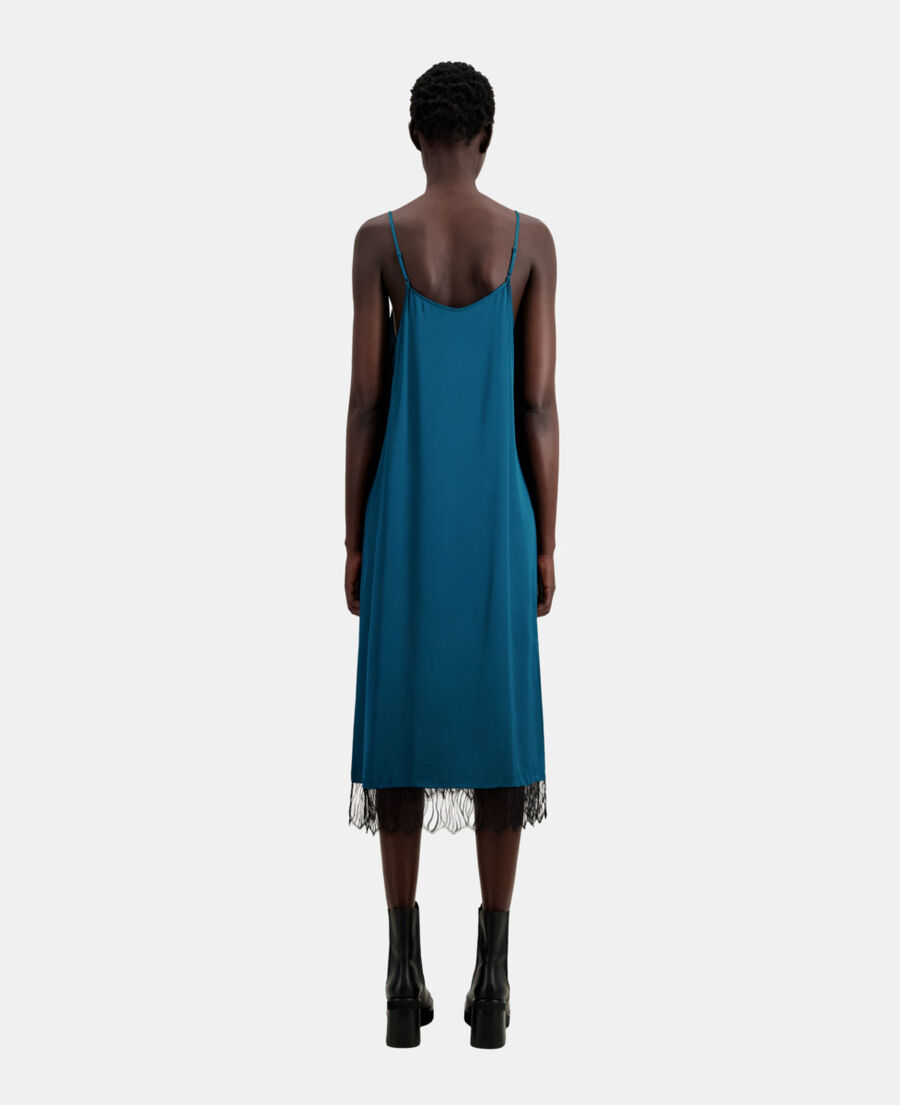 vestido lencero largo azul detalles encaje