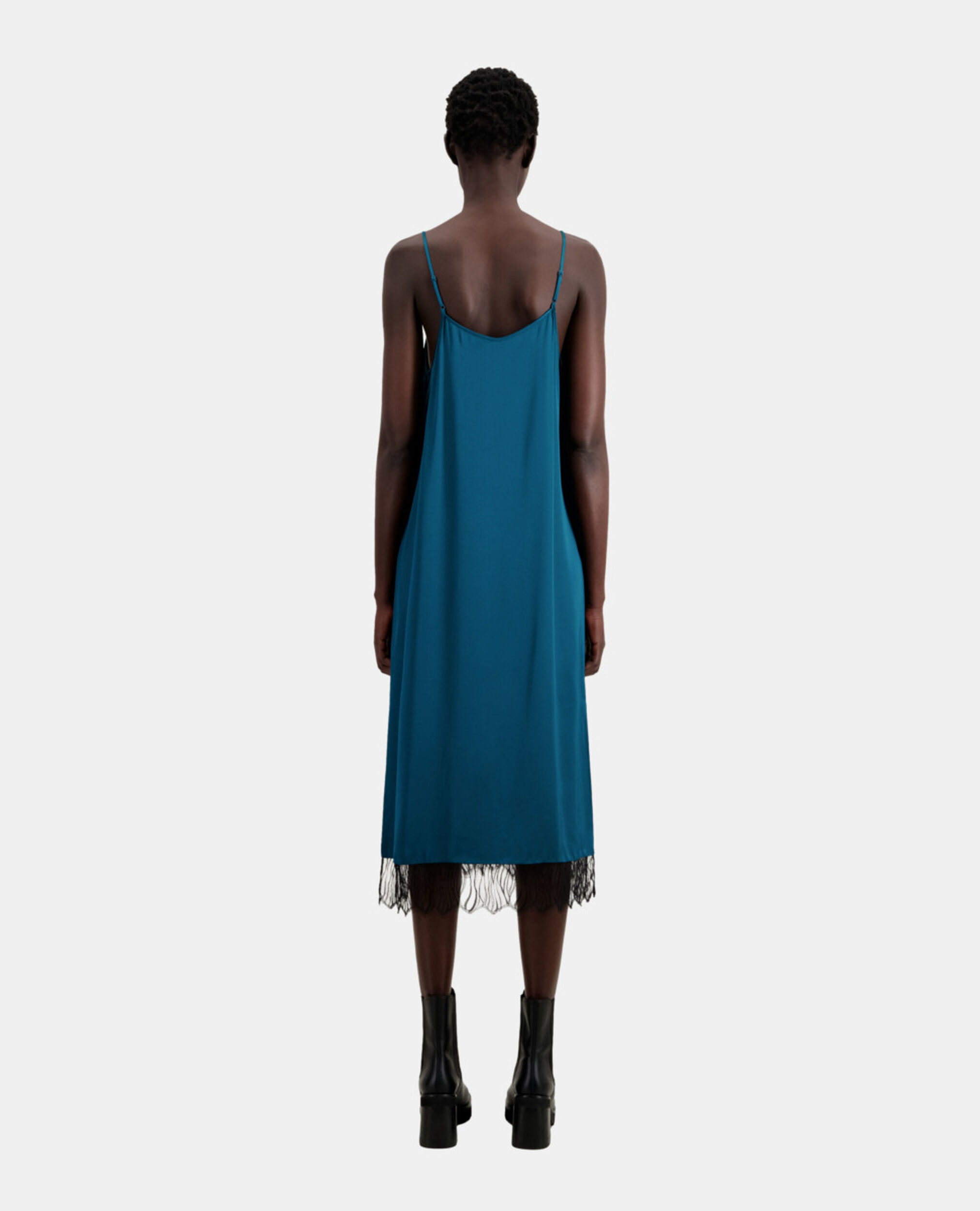 Vestido lencero largo azul detalles encaje, MEDIUM BLUE, hi-res image number null