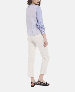 The Kooples F BLUE WHITE striped cotton printed blue top with tie-drop neck