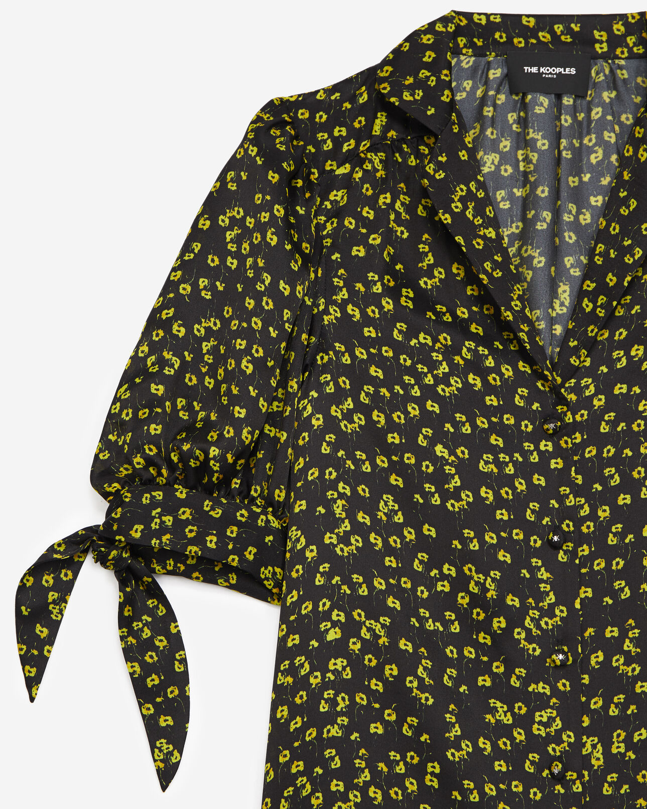 The Kooples WOMEN BLACK / YELLOW / WHITE short-sleeved black shirt with pattern
