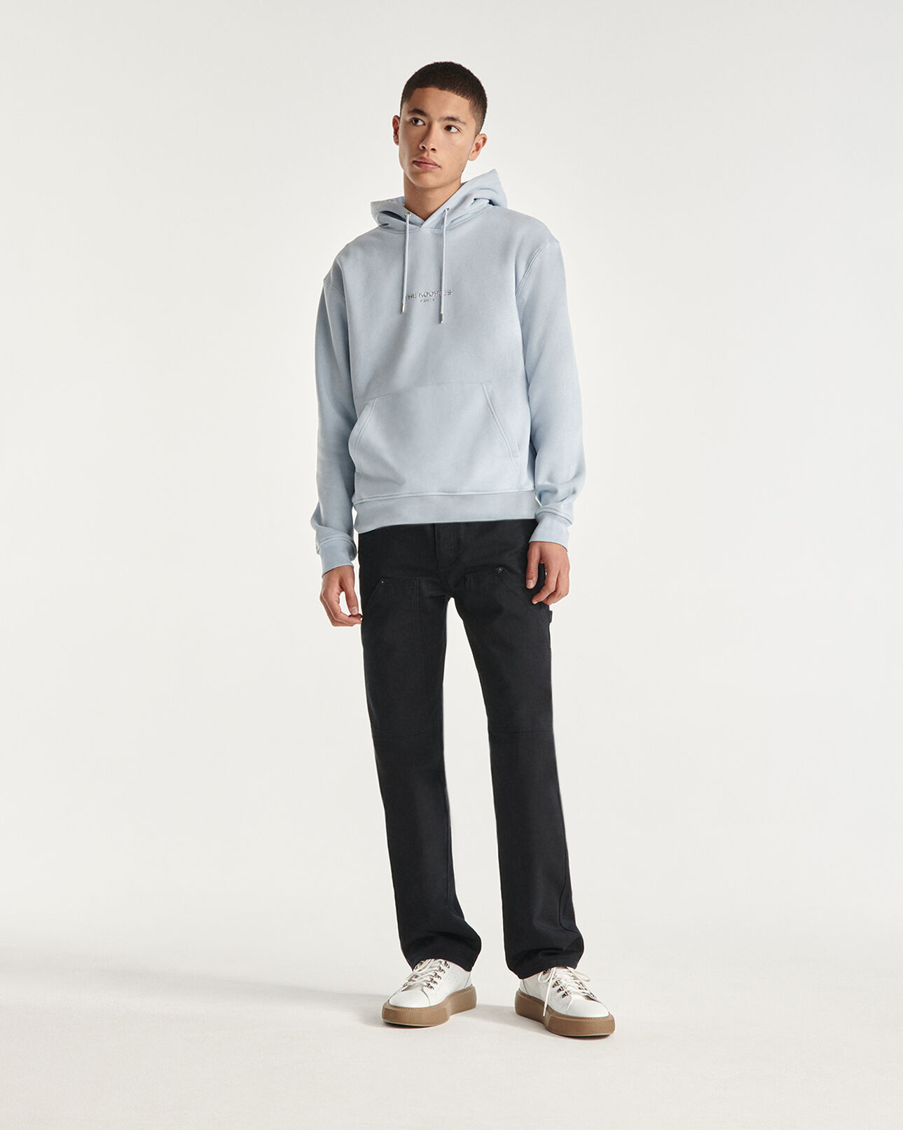 The Kooples HOMME CHAMBRAY BLUE sweat capuche coton bleu à logo argenté