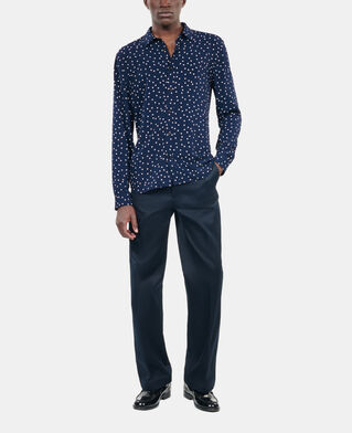The Kooples MEN DARK NAVY-ECRU blue and white polka dot print shirt
