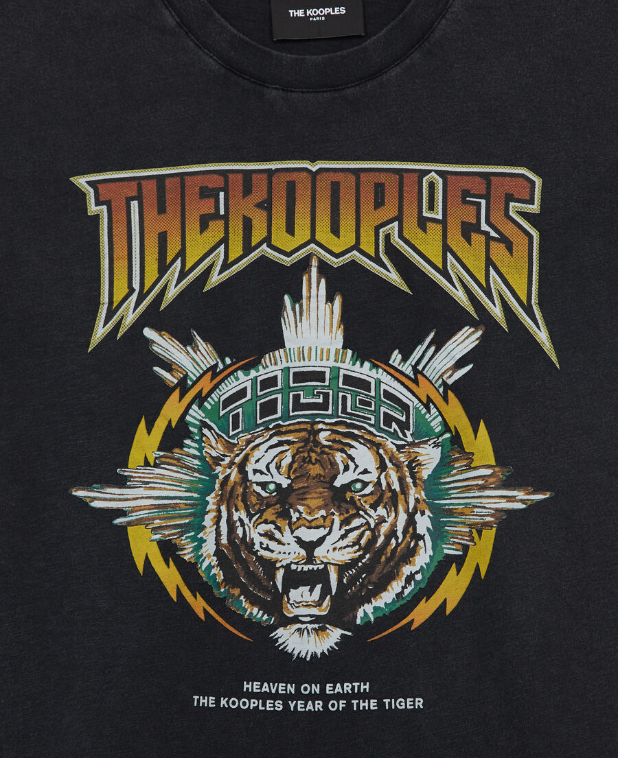 rock-style cotton t-shirt, tiger screen print