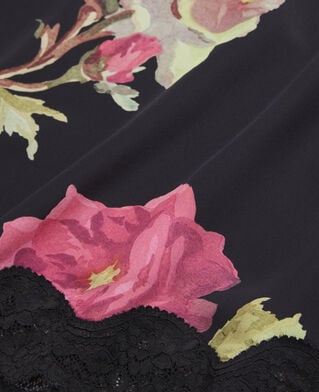 The Kooples WOMEN PINK BLACK long printed silk skirt with lace