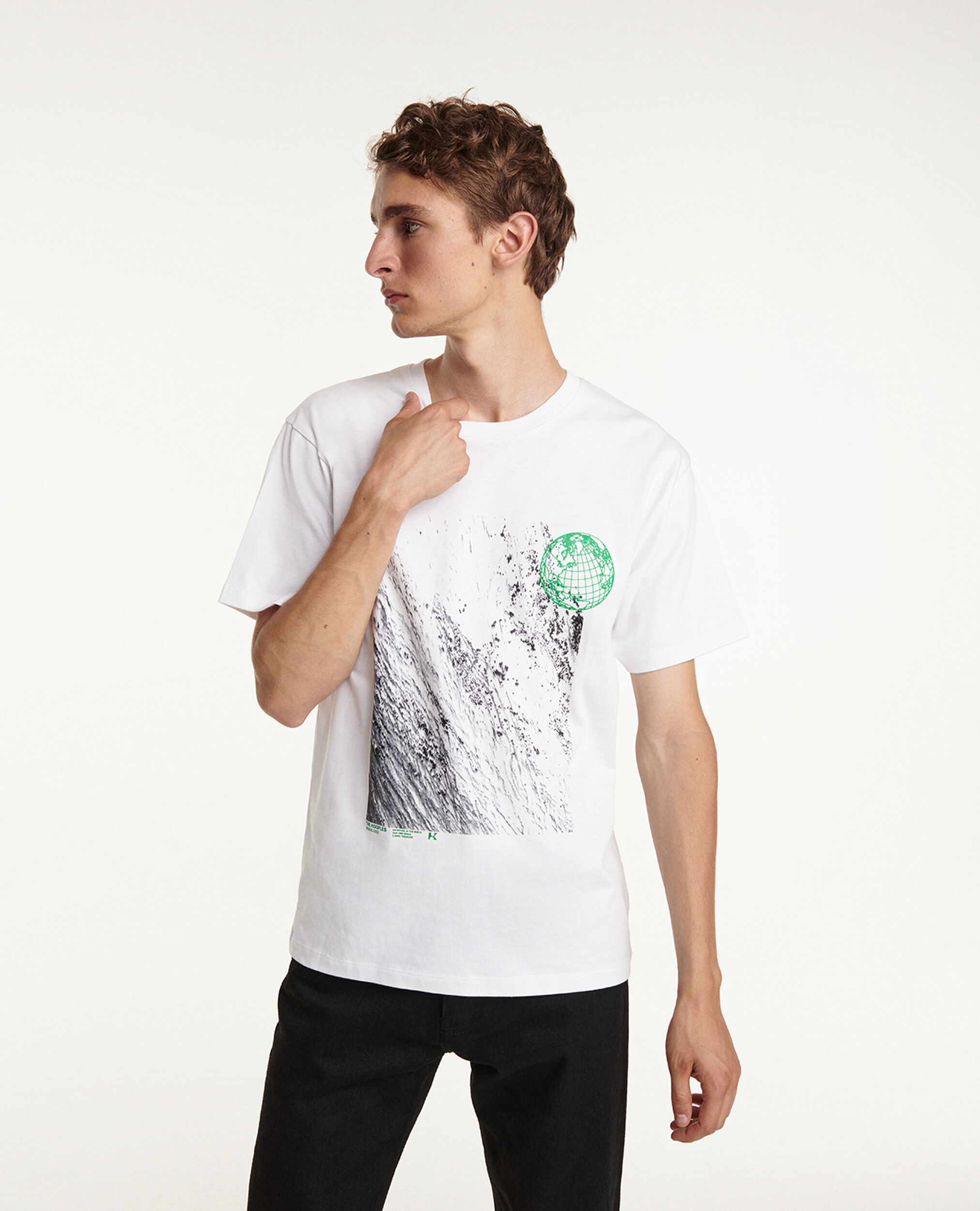 Printed white T-shirt in cotton w/embroidery, WHITE, hi-res image number null