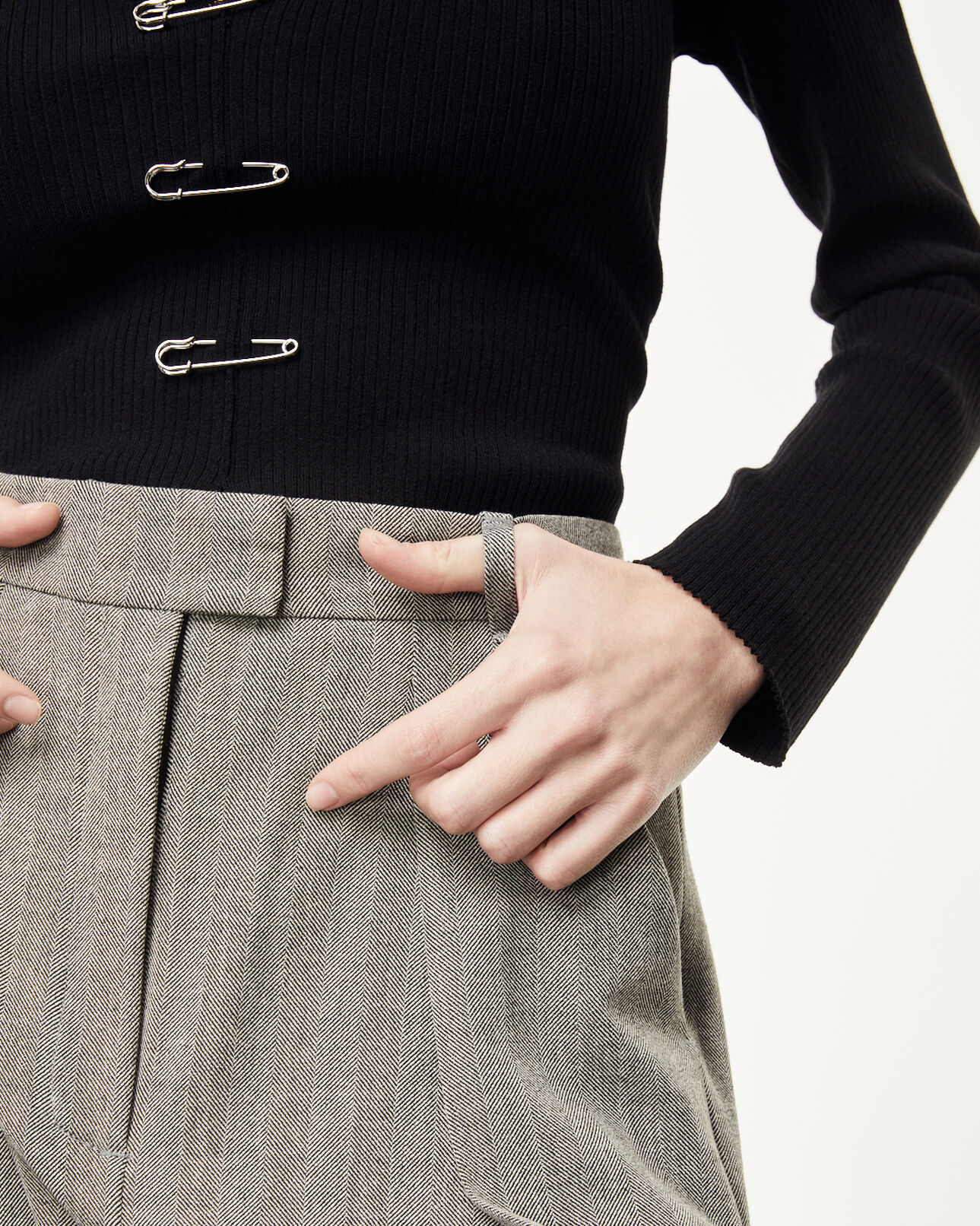 The Kooples FEMME GREY pantalon costume gris fluide à chevrons