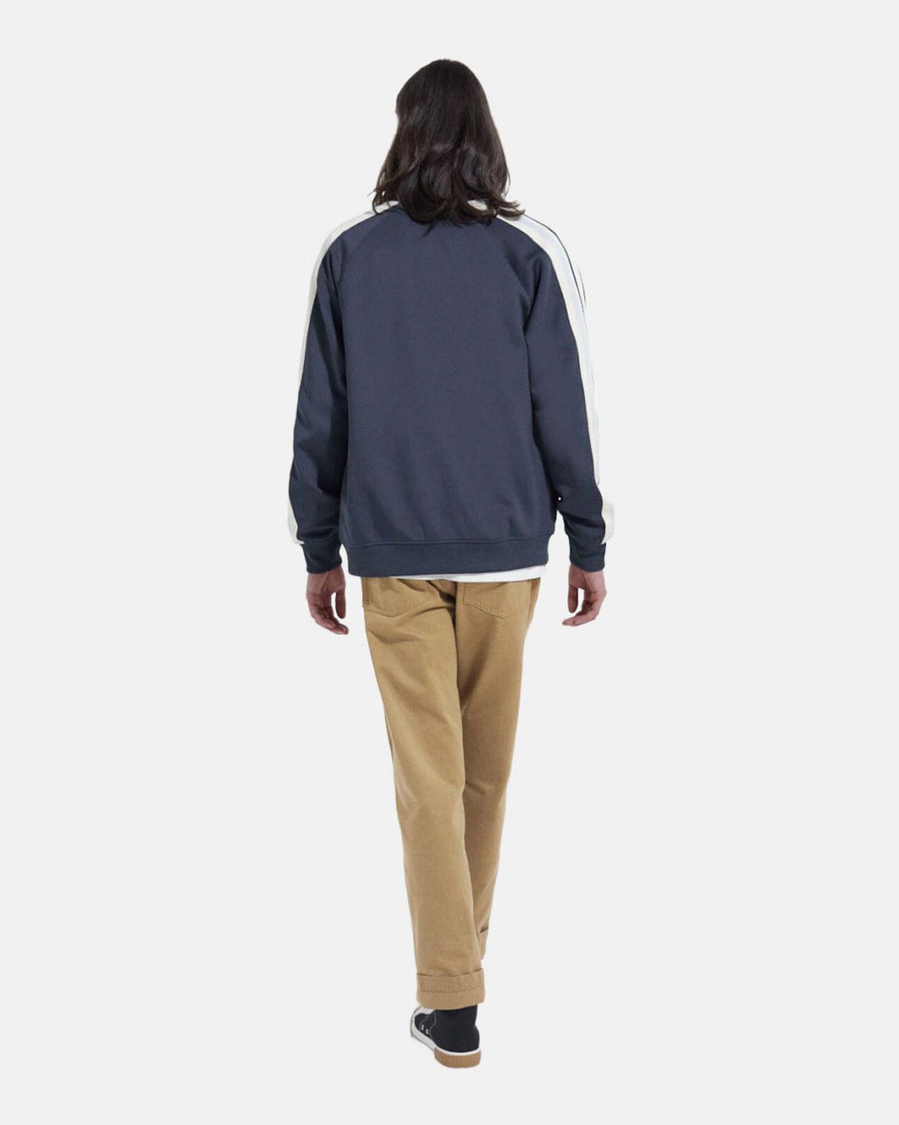 The Kooples MEN NAVY blue technical fabric sweatshirt with ecru bands
