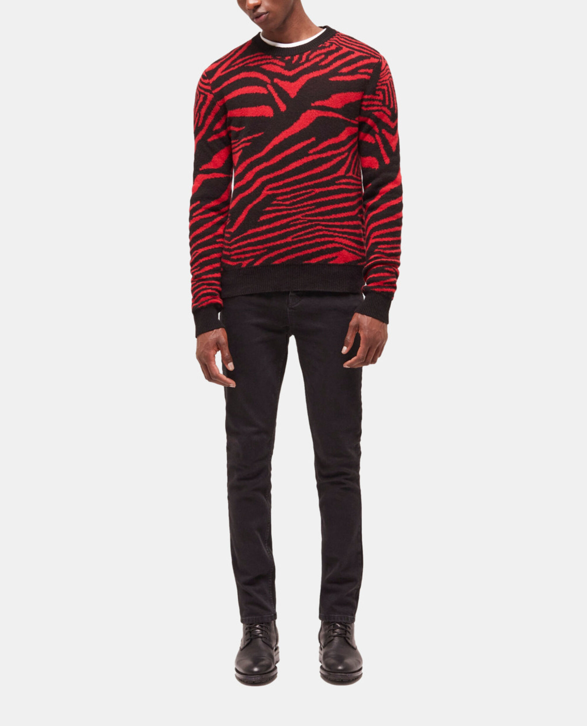 Pull en laine imprimé rouge, BLACK - RED, hi-res image number null
