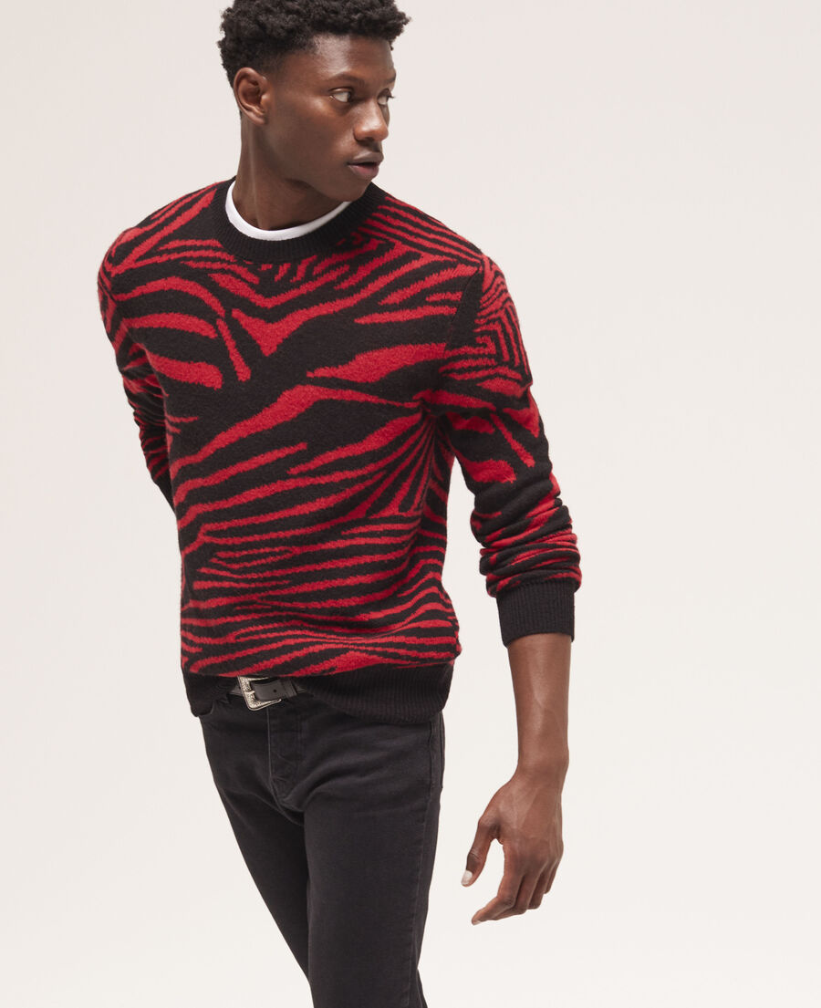 red wool printed sweater