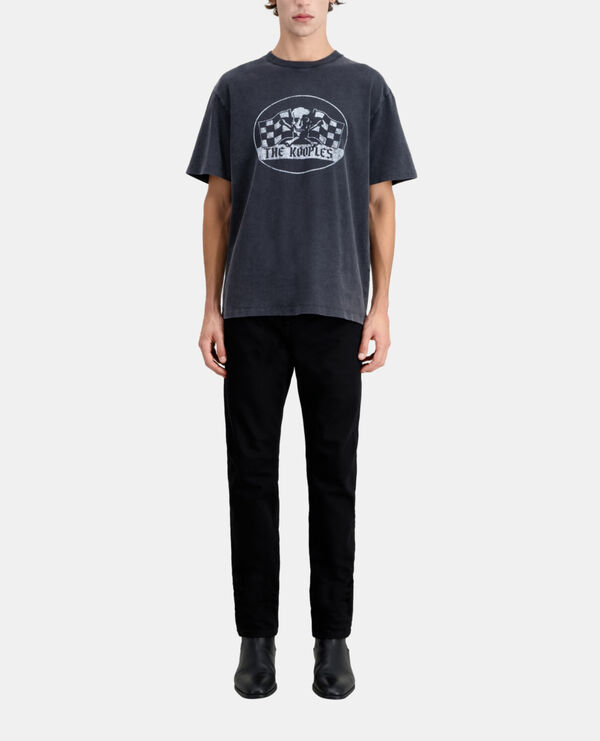 men's black t-shirt with racing skull serigraphy