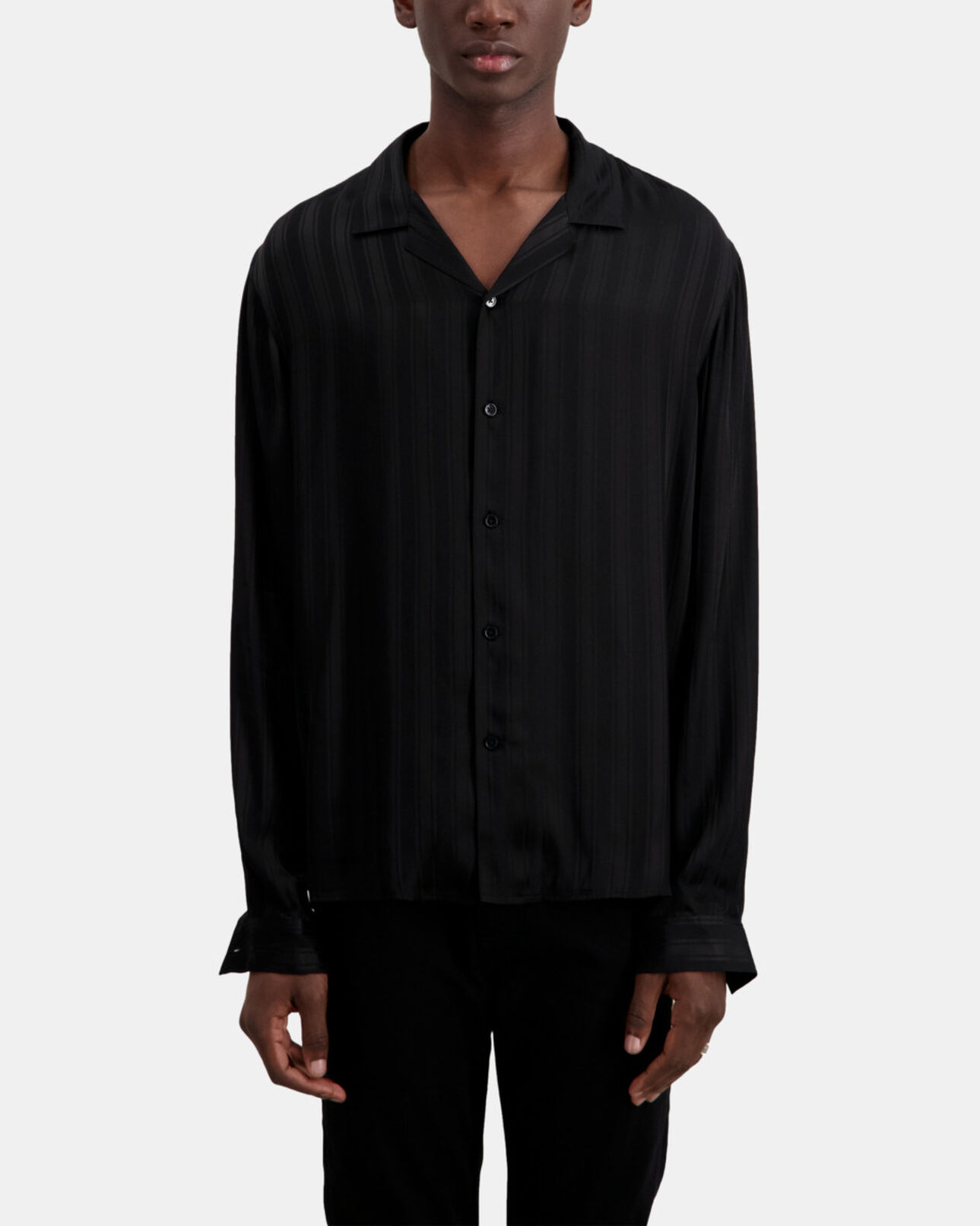 The Kooples HERREN BLACK schwarzes jacquard-hemd mit streifen