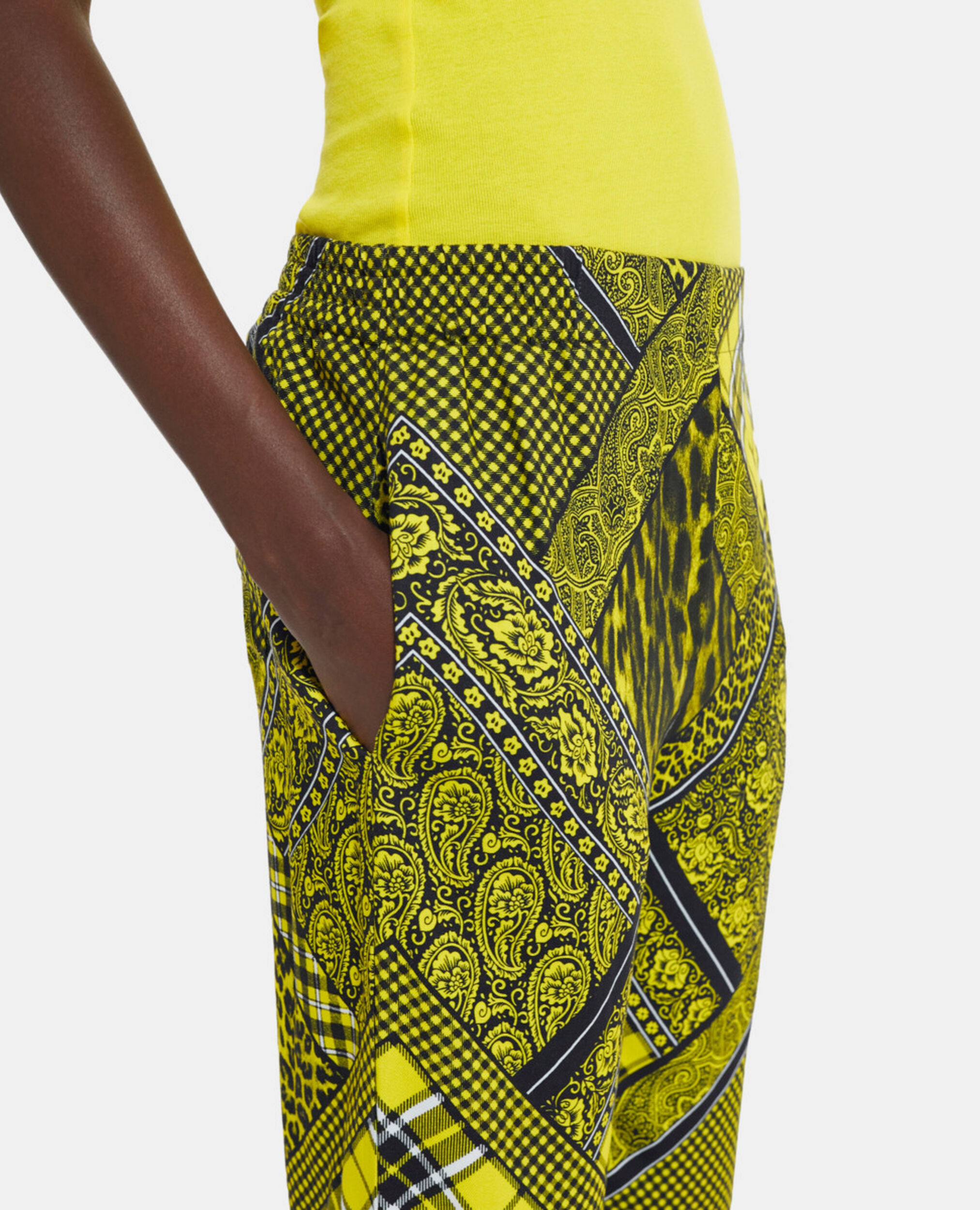 Straight printed pants, BLACK / YELLOW, hi-res image number null