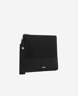 The Kooples HOMME BLACK pochette de voyage en canvas et cuir grainé noir