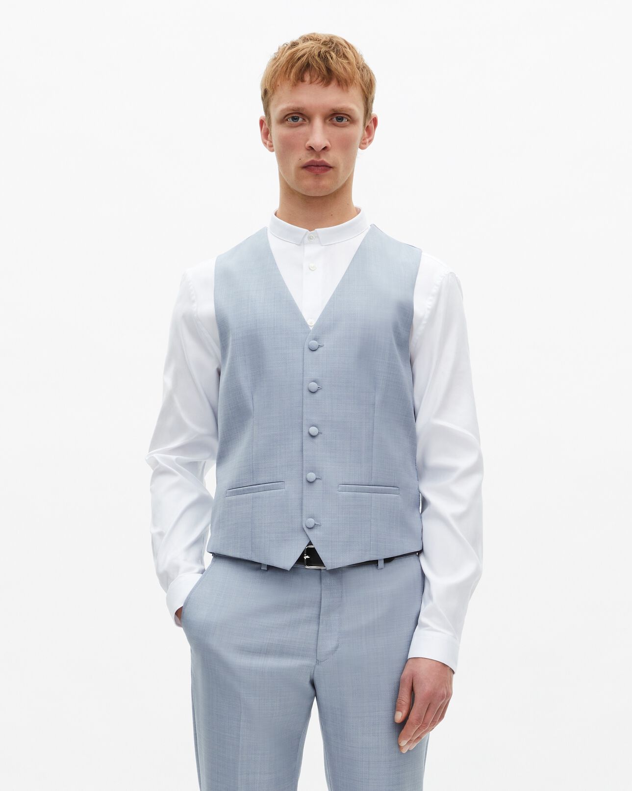 The Kooples HOMBRE BLUE chaleco de traje de lana azul claro de corte entallado
