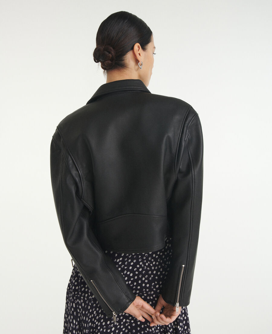 black leather jacket with zips