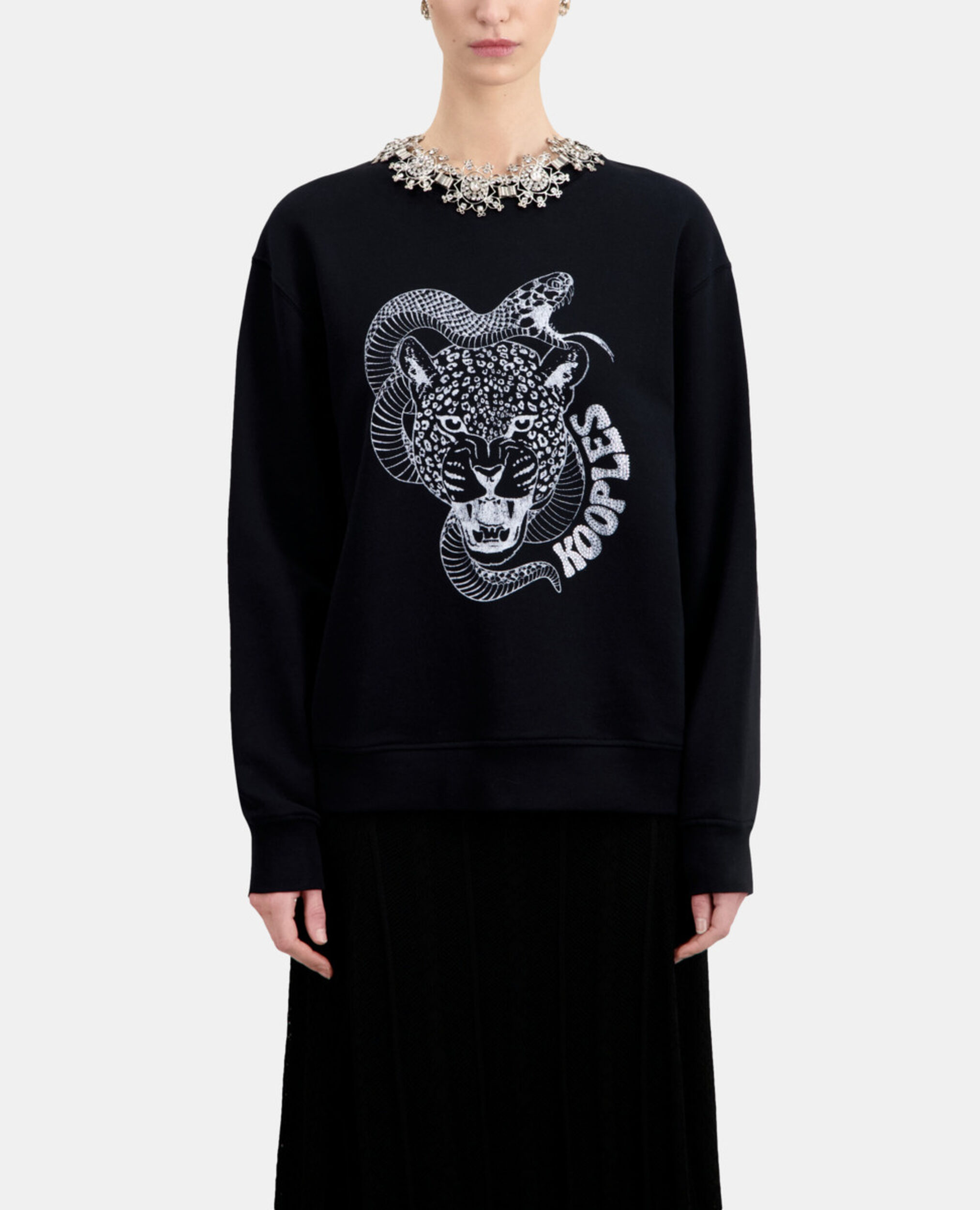 Black sweatshirt with Snake leopard serigraphy, BLACK, hi-res image number null