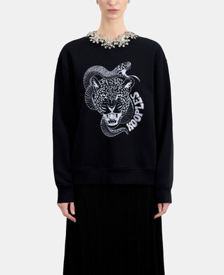 The Kooples F BLACK black sweatshirt with snake leopard serigraphy