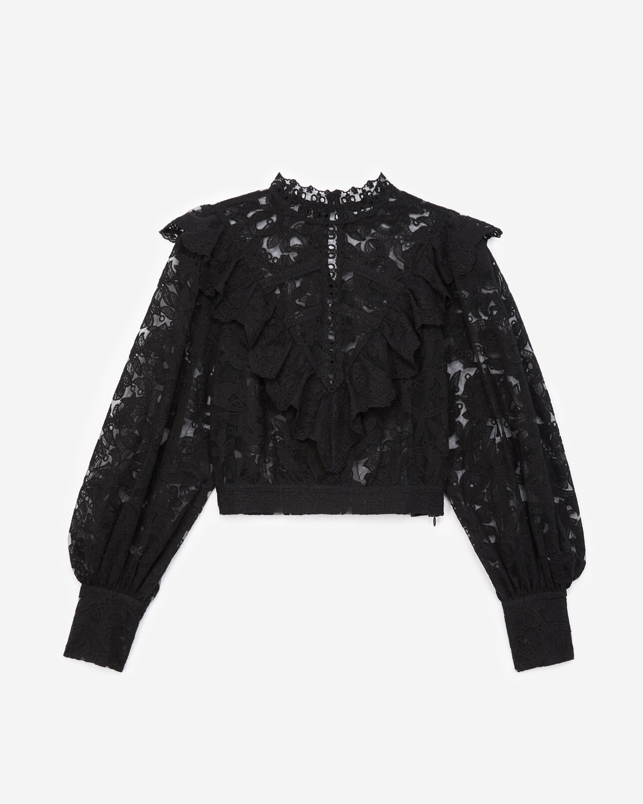 The Kooples FEMME BLACK top dentelle noir à détail plastron