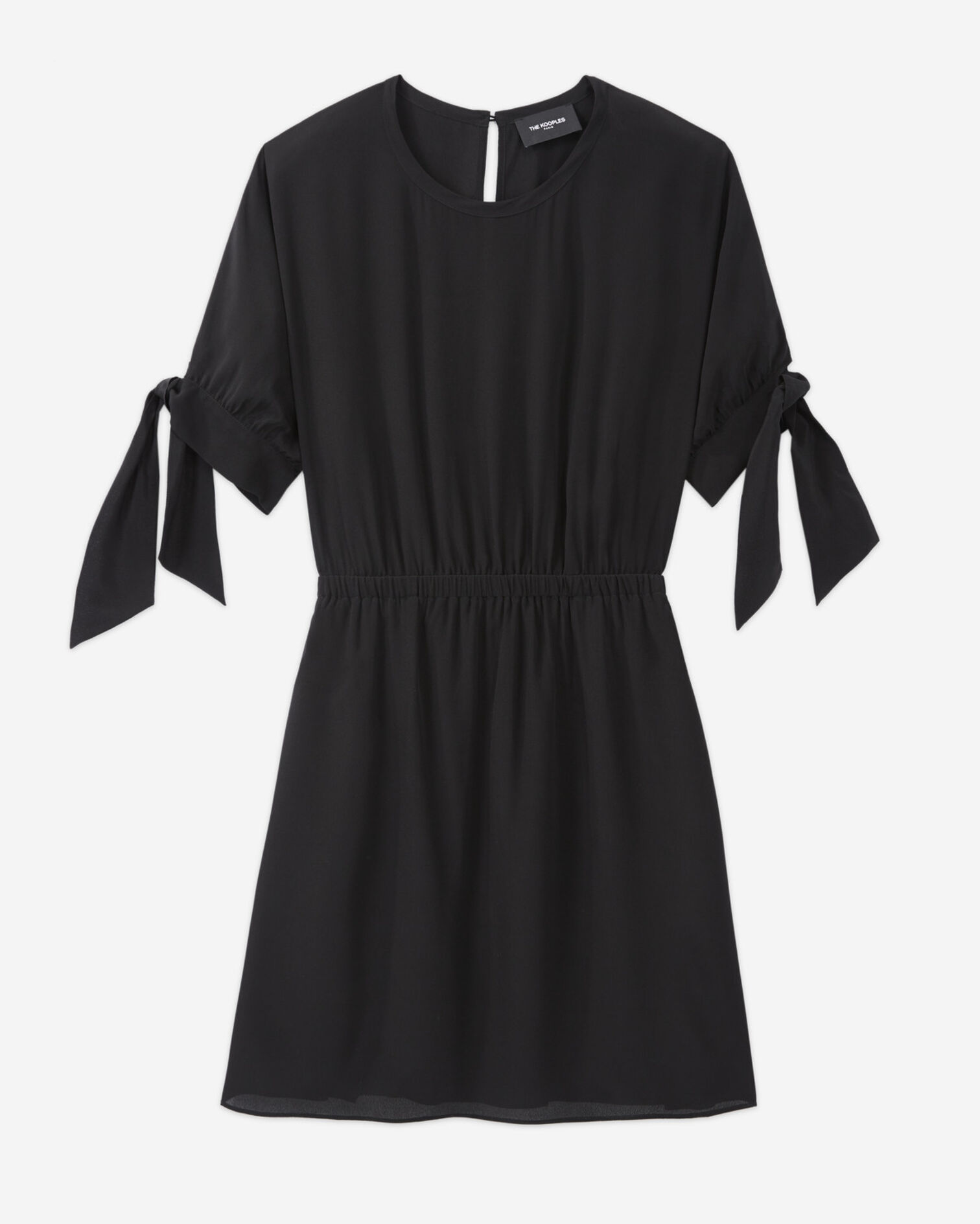 Robe courte noire manches courtes à nœuds, BLACK, hi-res image number null