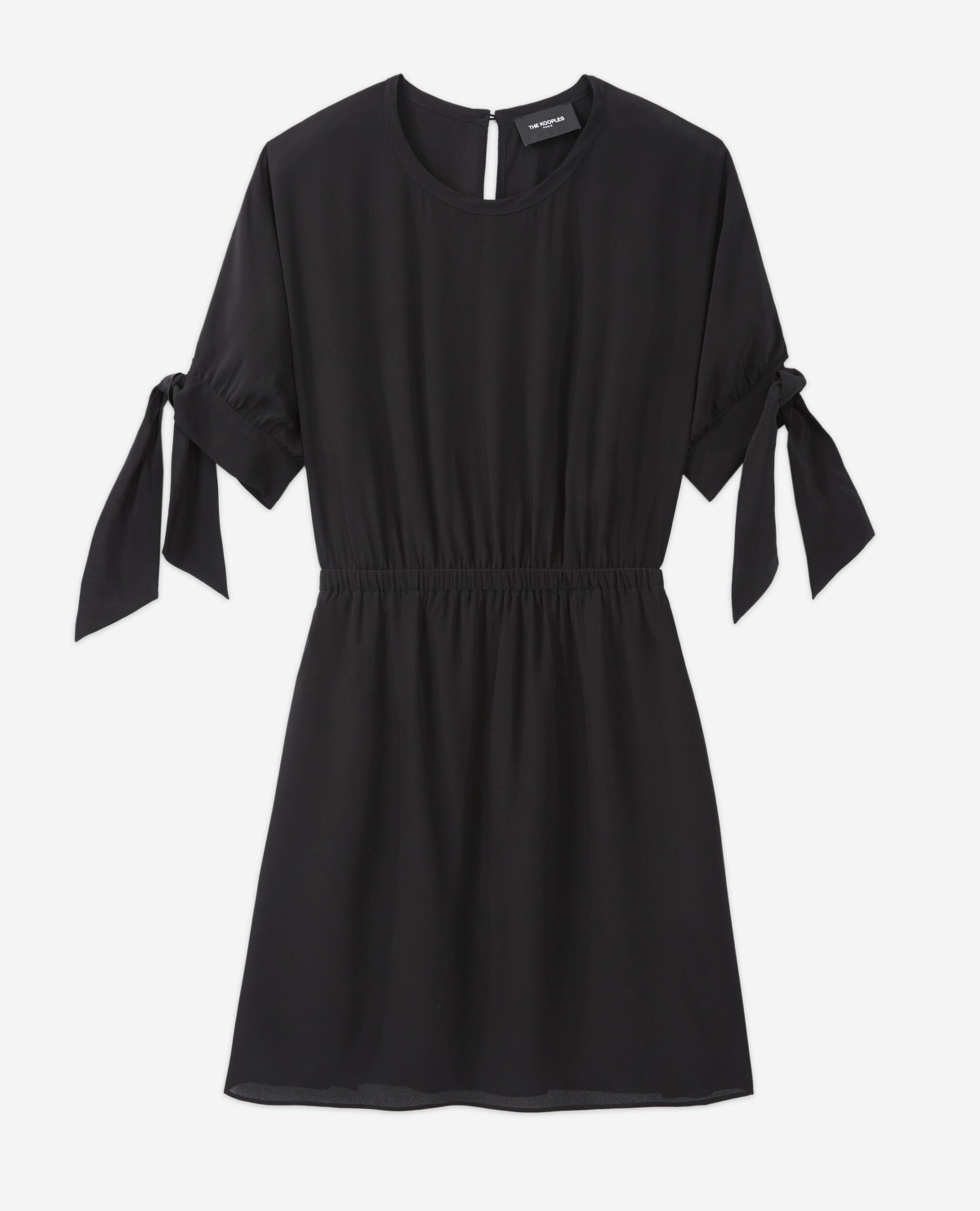 Short black dress with knotted short sleeves, BLACK, hi-res image number null