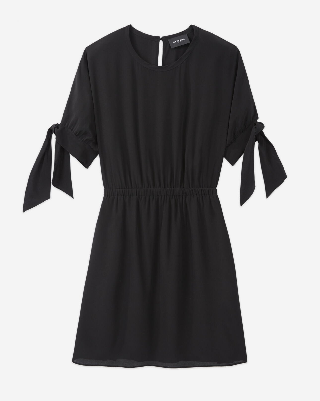 The Kooples FEMME BLACK robe courte noire manches courtes à nœuds