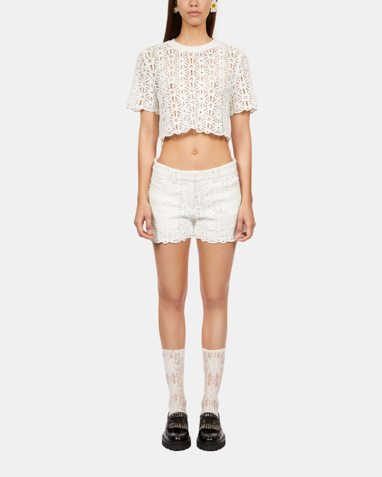 The Kooples FEMME WHITE short en guipure blanc