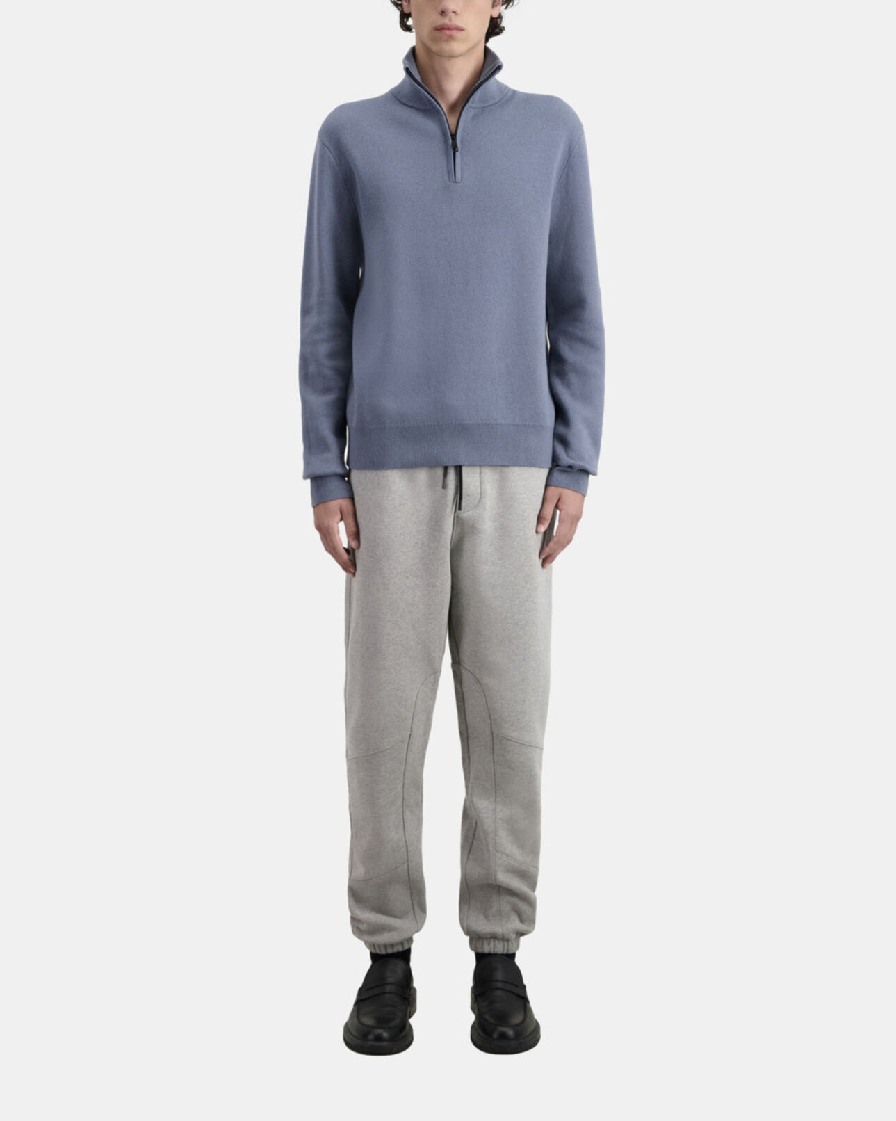 The Kooples HERREN BLUE GREY blauer pullover mit geprägtem logo