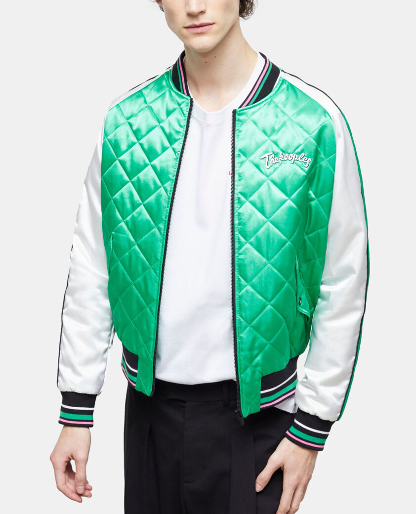 The Kooples HERREN GREEN-WHITE zweifarbige teddy-jacke mit stickereien