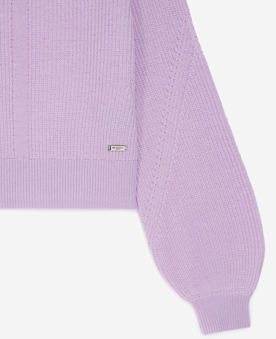 lilac jumper with stand-up collar