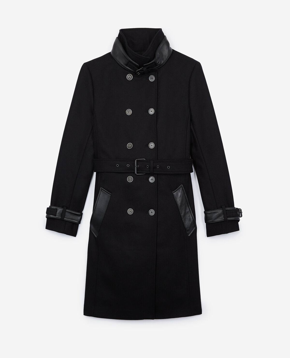 Black wool cloth trench coat