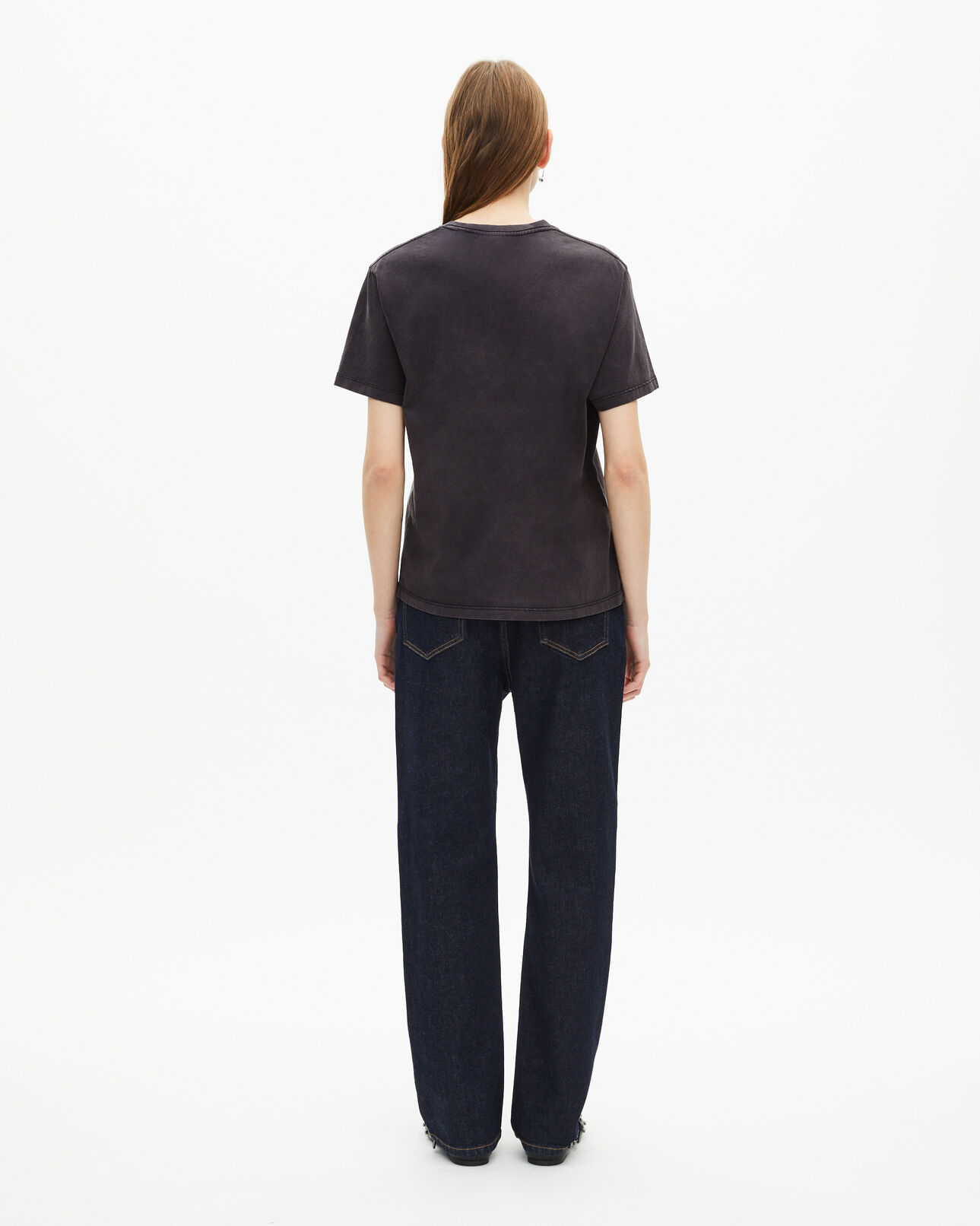The Kooples WOMEN BLACK WASHED black t-shirt with heart flocking