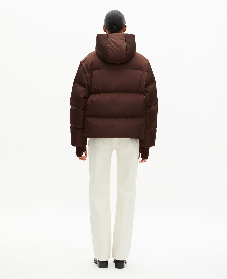 The Kooples WOMEN CHOCOLATE brown down jacket with removable sleeves