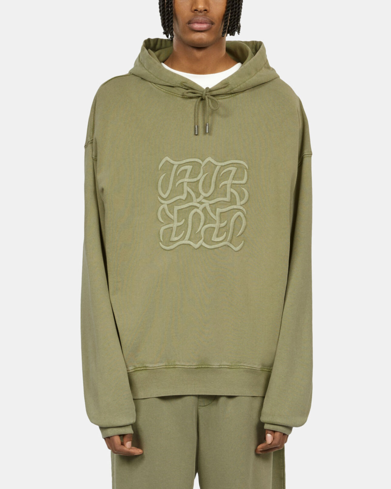 The Kooples HERREN KAKI GREY hellgrünes kapuzensweatshirt mit logo