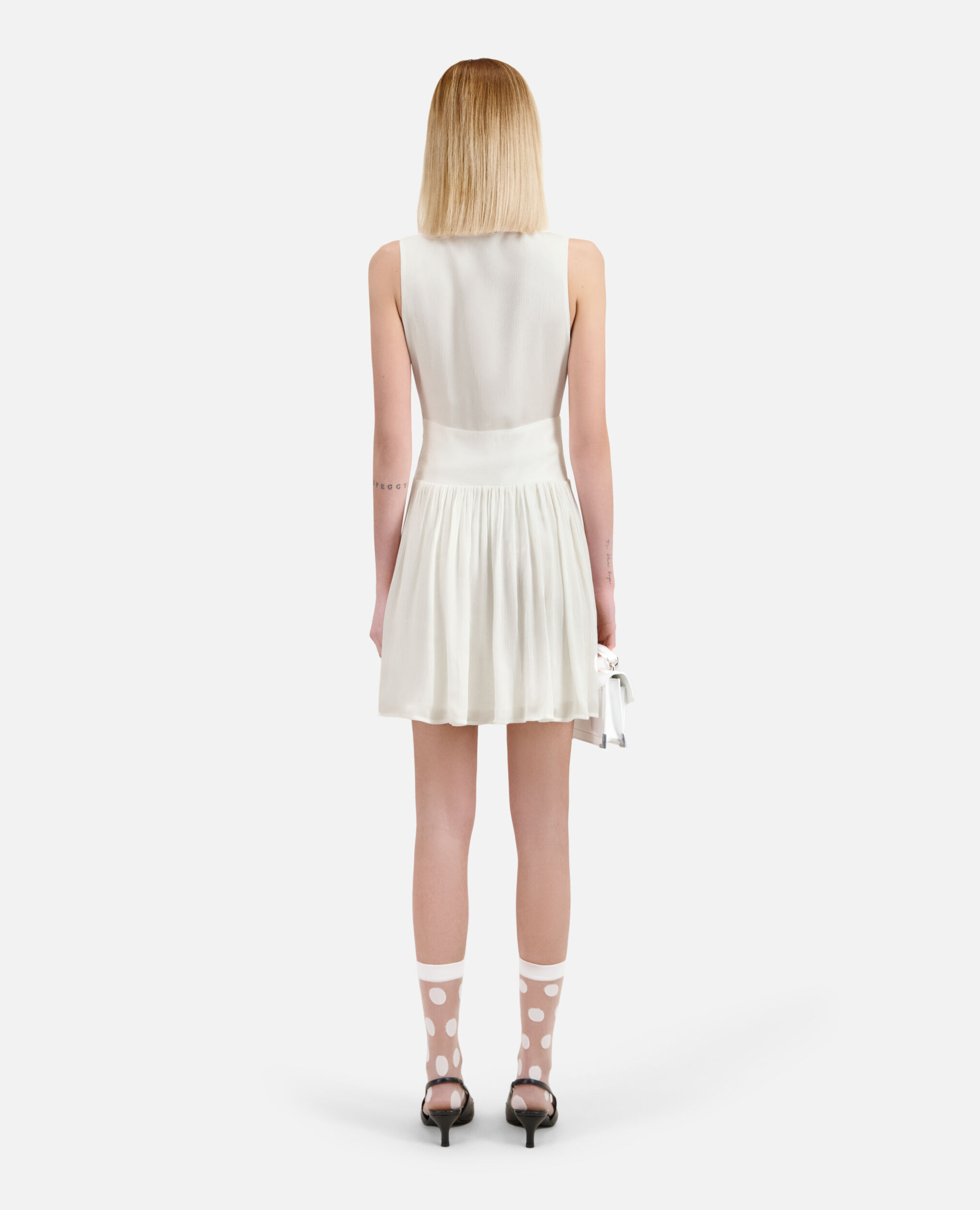 Short white crinkle fabric dress, WHITE, hi-res image number null