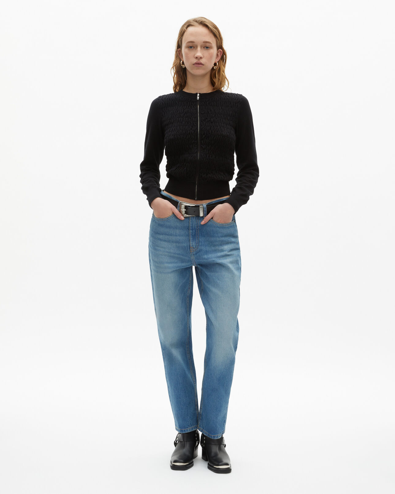 The Kooples MUJER BLACK cárdigan negro de algodón con cremallera