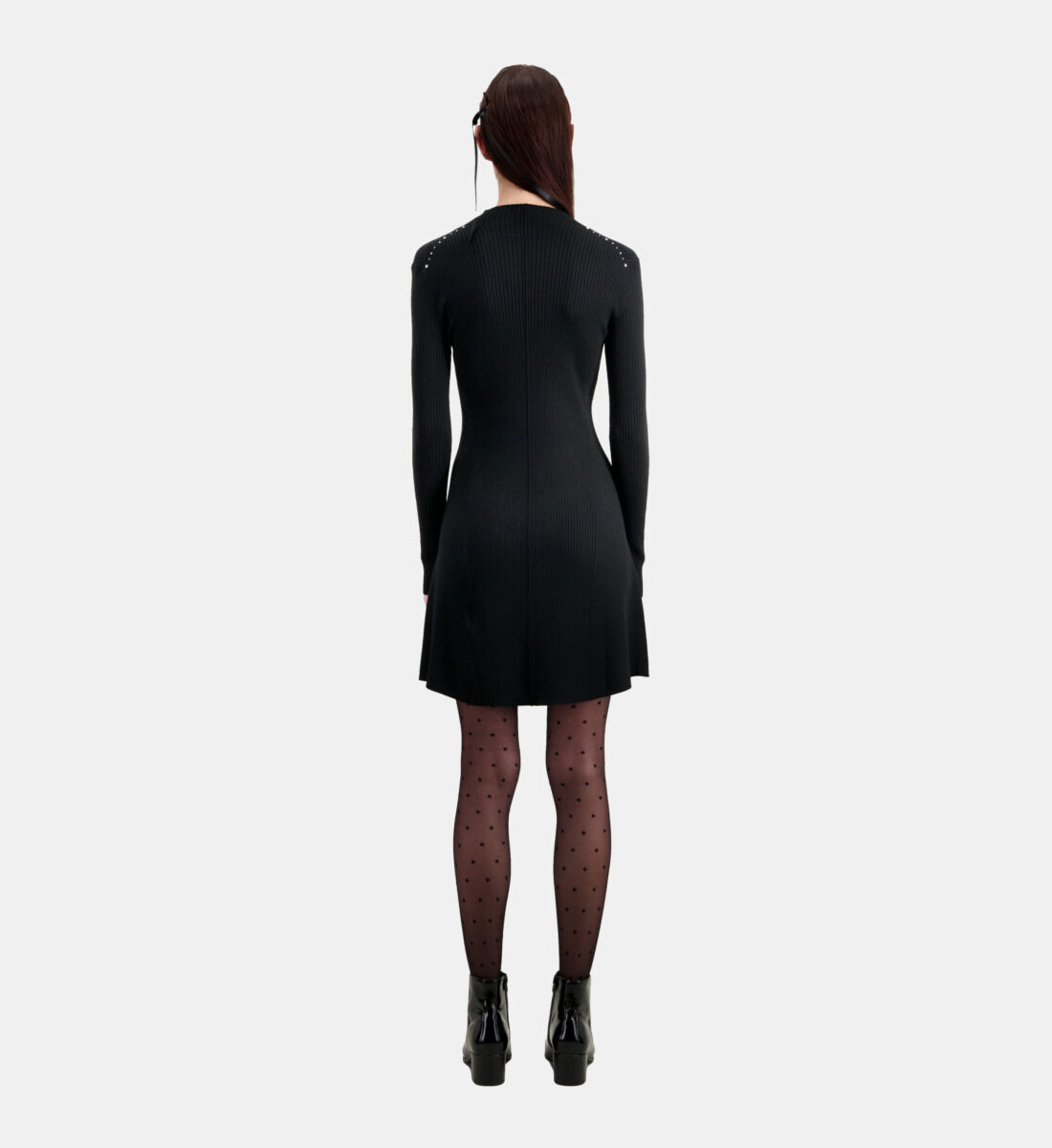 Robe courte noire en maille avec clous The Kooples France