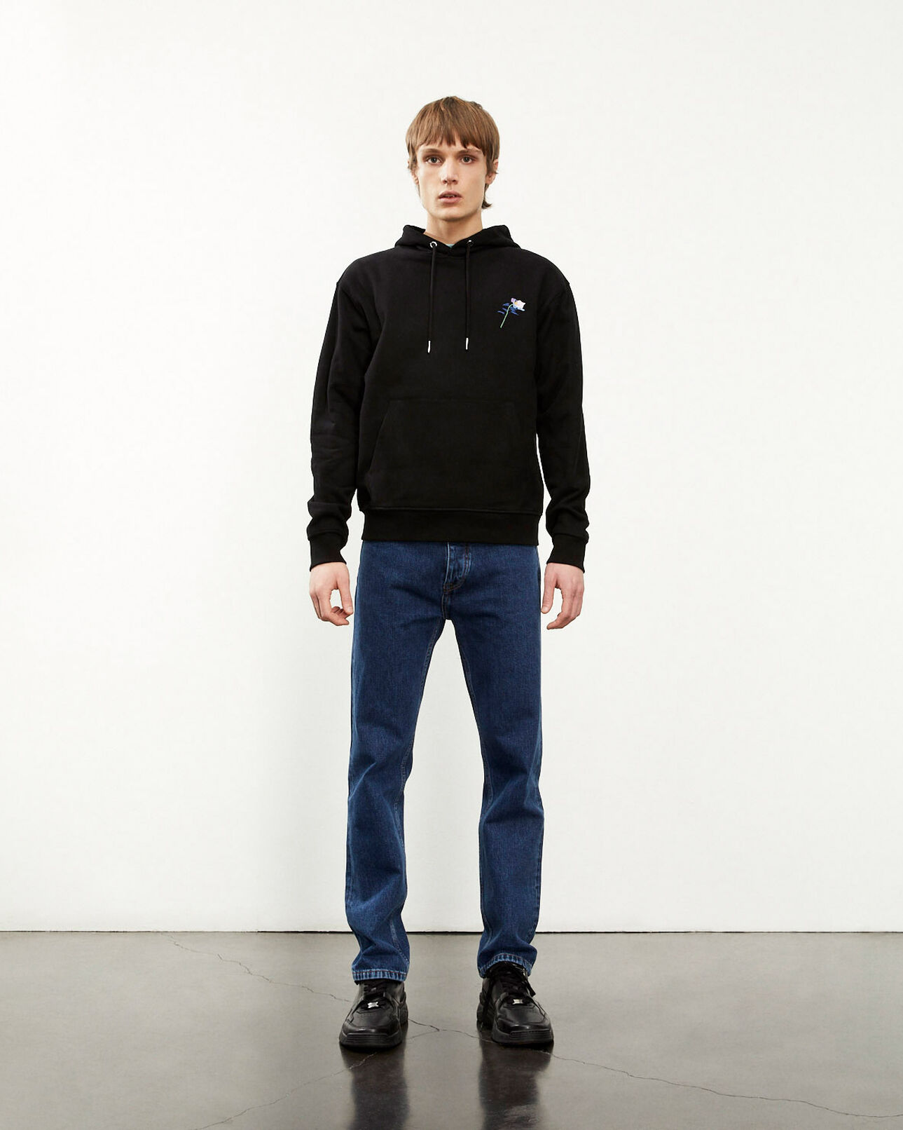 The Kooples MEN BLACK black hoodie with floral embroidery
