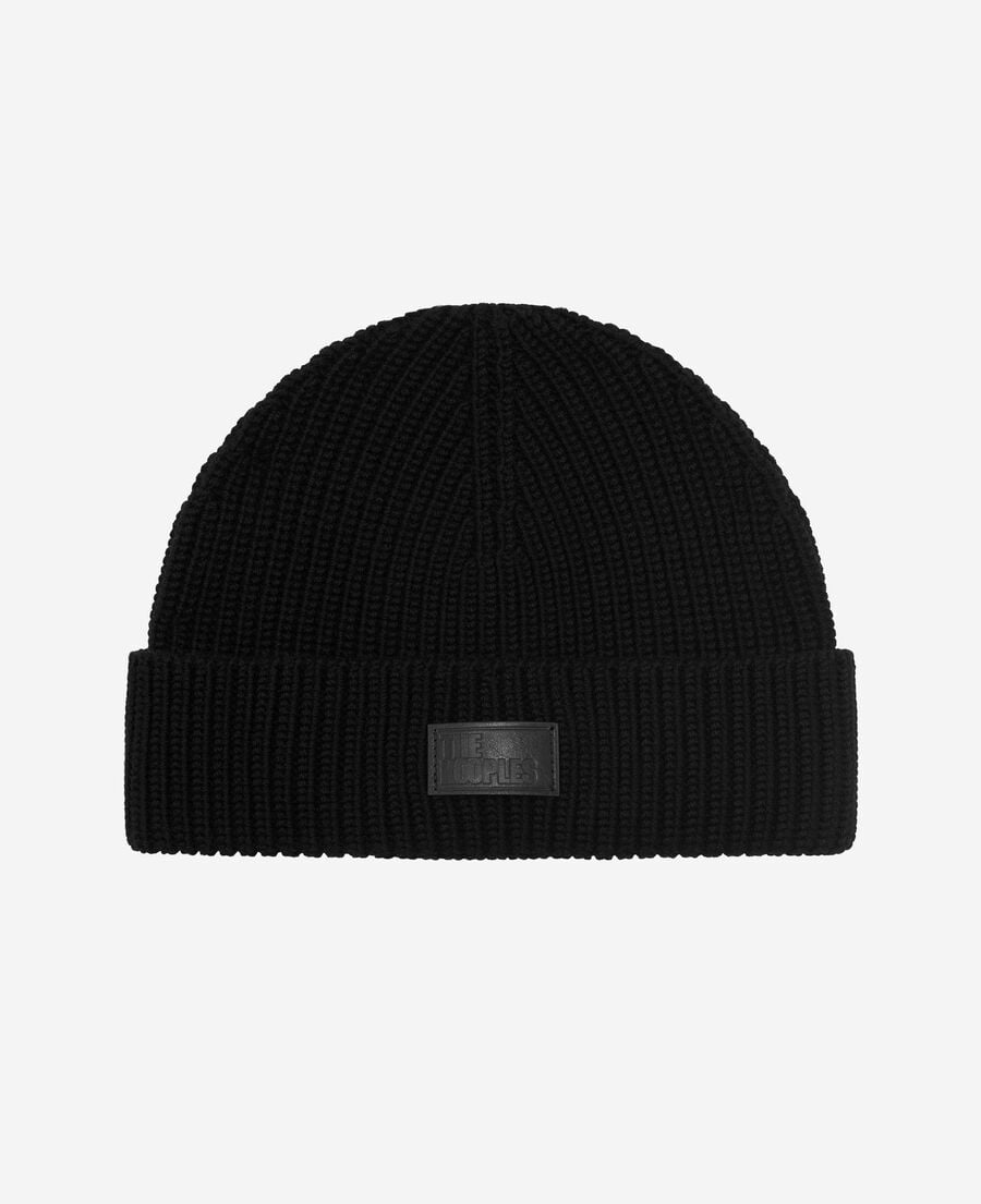 The Kooples H BLACK beanie with black lapel