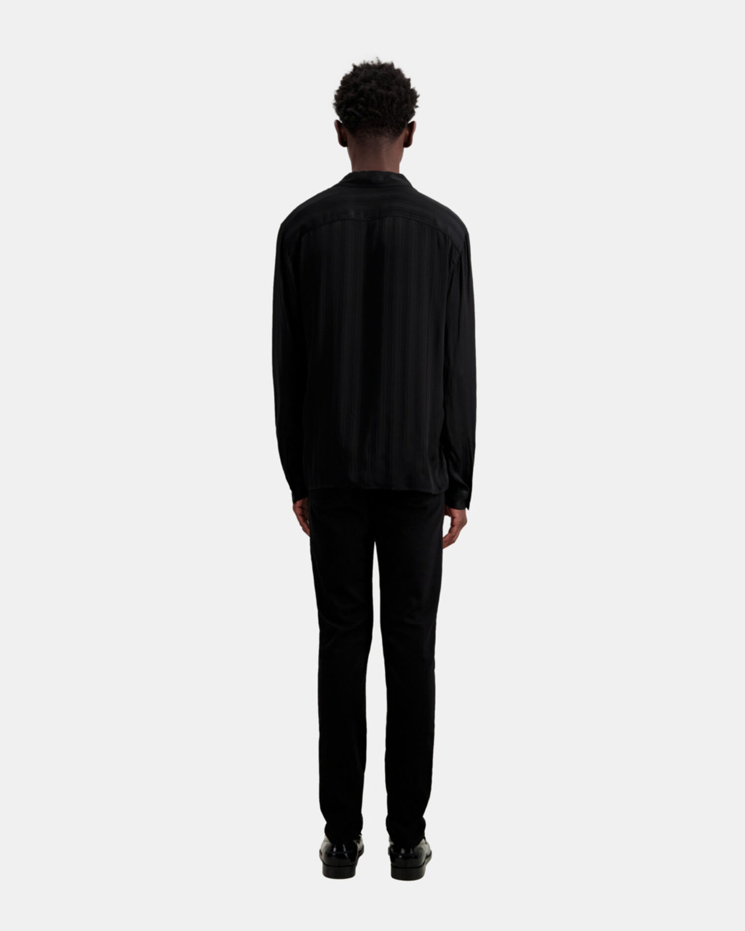 Schwarzes Jacquard-Hemd mit Streifen, BLACK, hi-res image number null