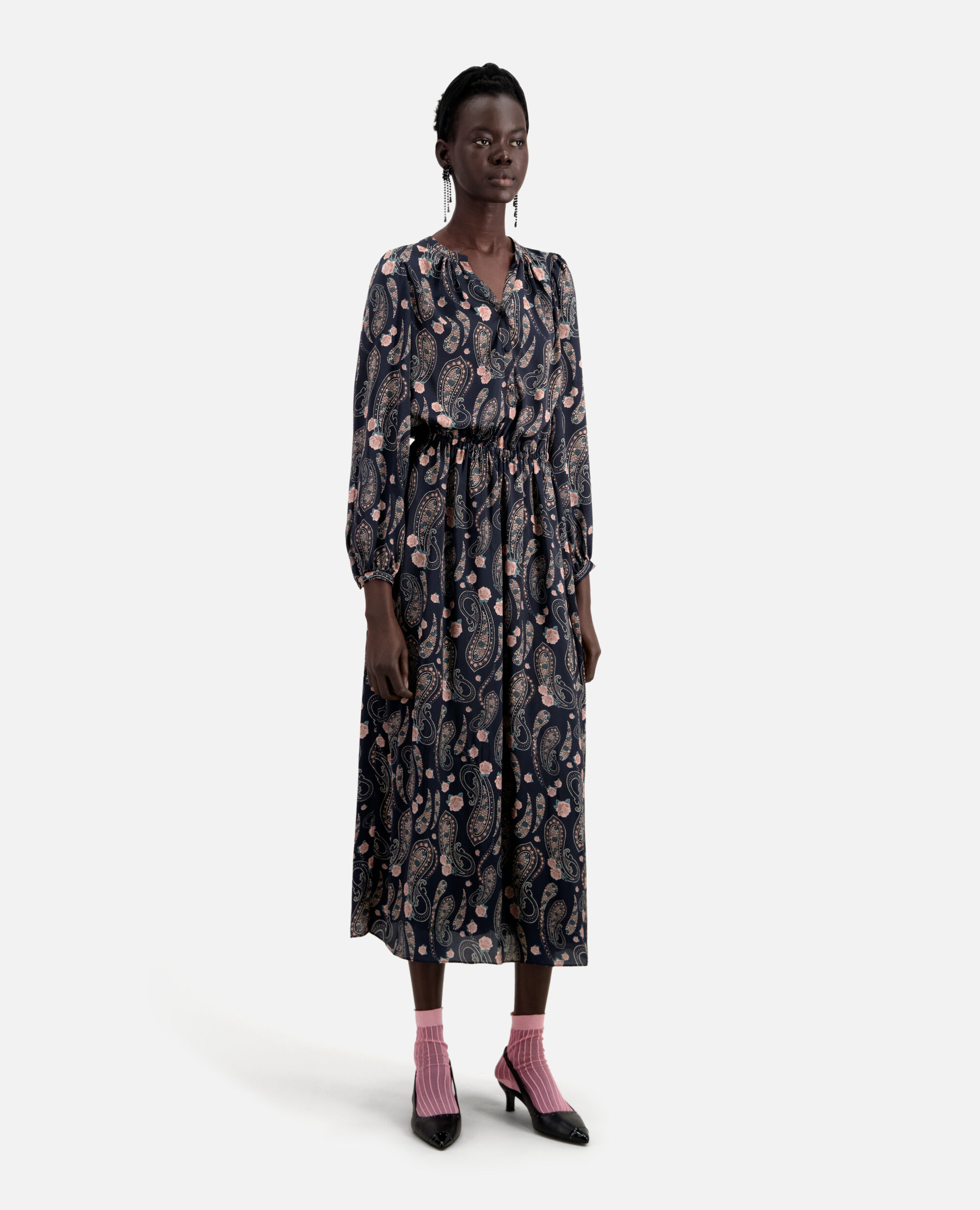 Langes Kleid mit Print, BLACK / PINK, hi-res image number null