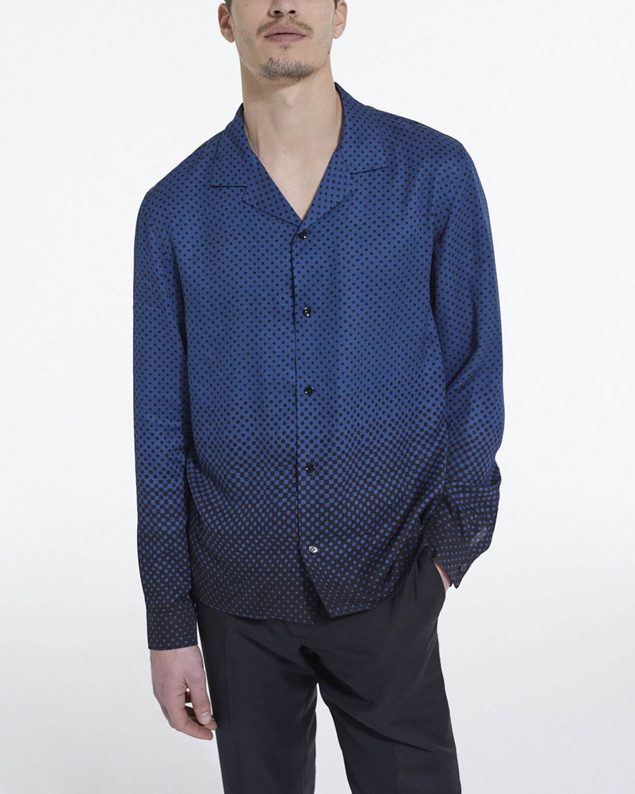 The Kooples HOMME BLUE BLACK chemise col hawaïen imprimée