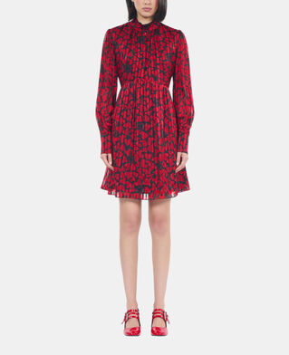 The Kooples FEMME BLACK - RED robe courte pliss&eacute;e imprim&eacute; c&oelig;urs