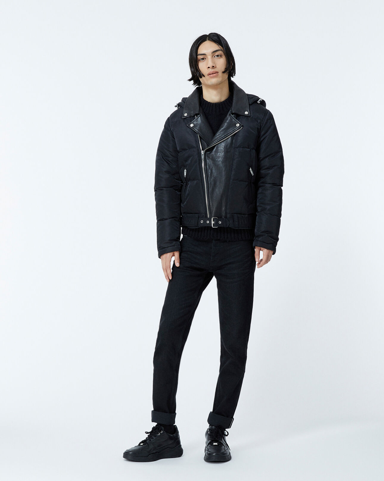 The Kooples MEN BLACK quilted black down jacket with leather detail
