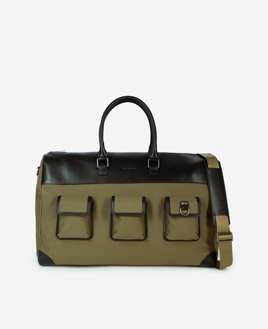 The Kooples HOMME KAKI sac weekend canvas et cuir kaki