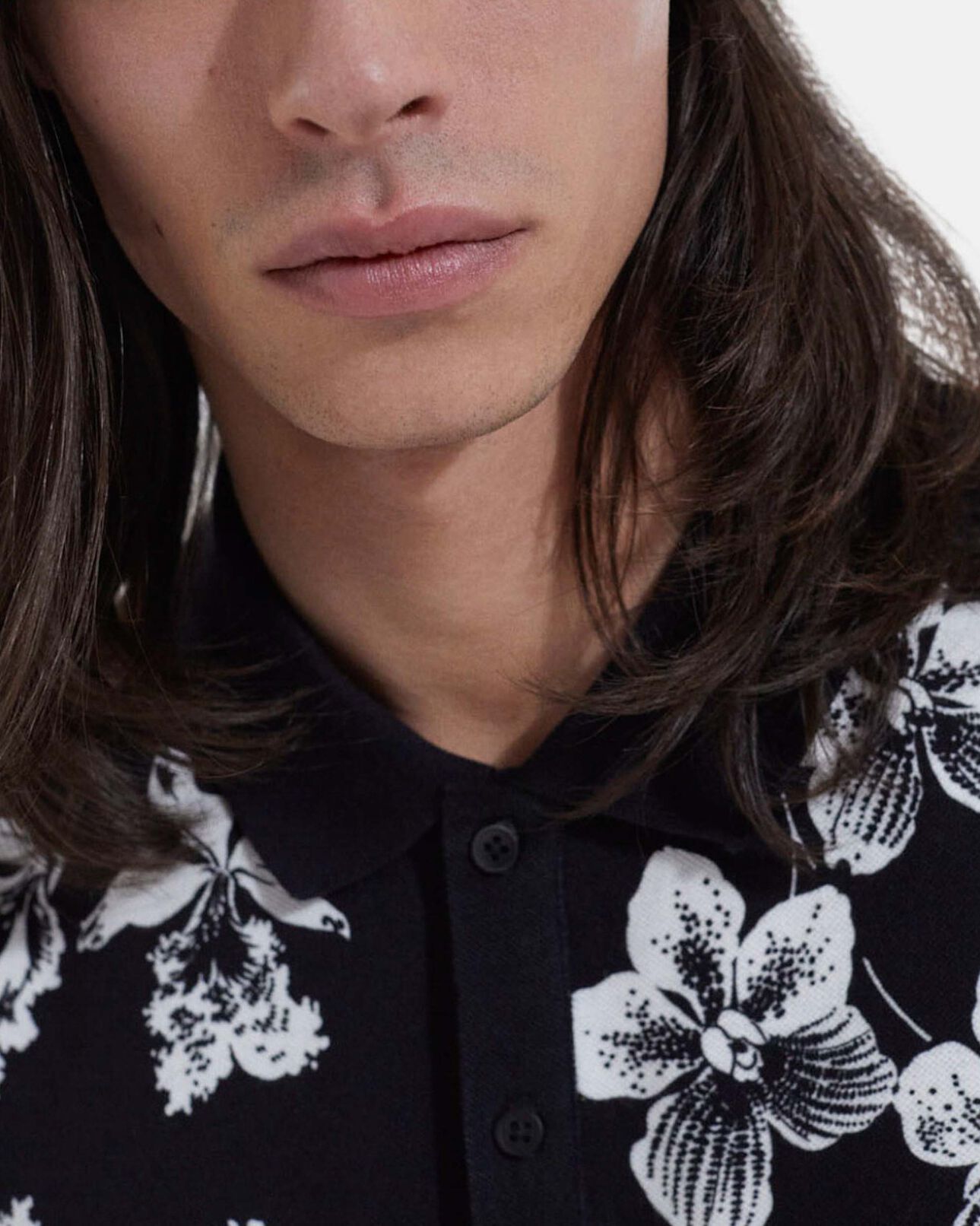 The Kooples MEN BLACK-ECRU casual black and white polo with floral print