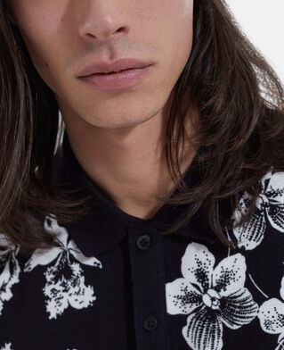 The Kooples H BLACK-ECRU casual black and white polo with floral print