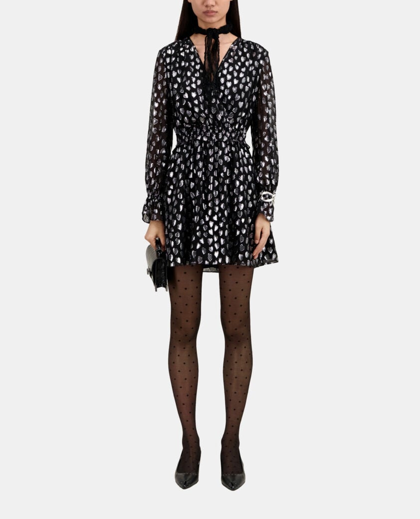 The Kooples MUJER BLACK SILVER vestido corto negro corazones plateados