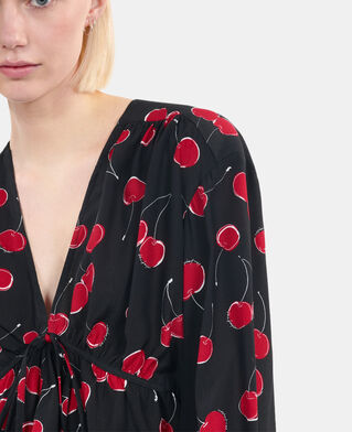 The Kooples F BLACK - RED cherry printed cropped top with ruffles