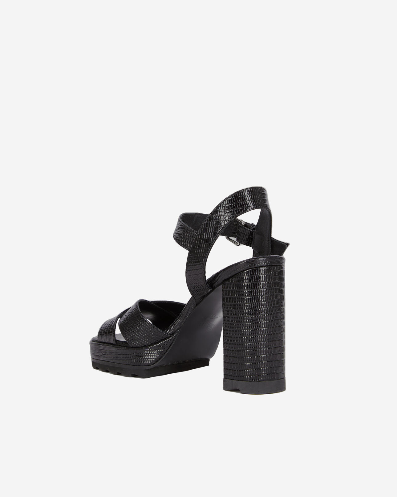 The Kooples WOMEN BLACK black lizard effect leather heeled sandals