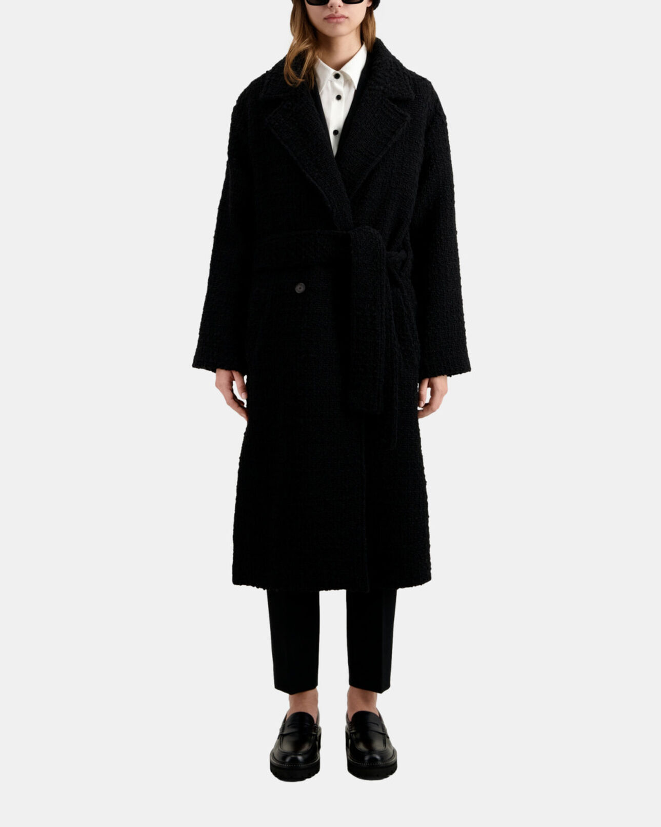 The Kooples FEMME BLACK manteau long noir en tweed